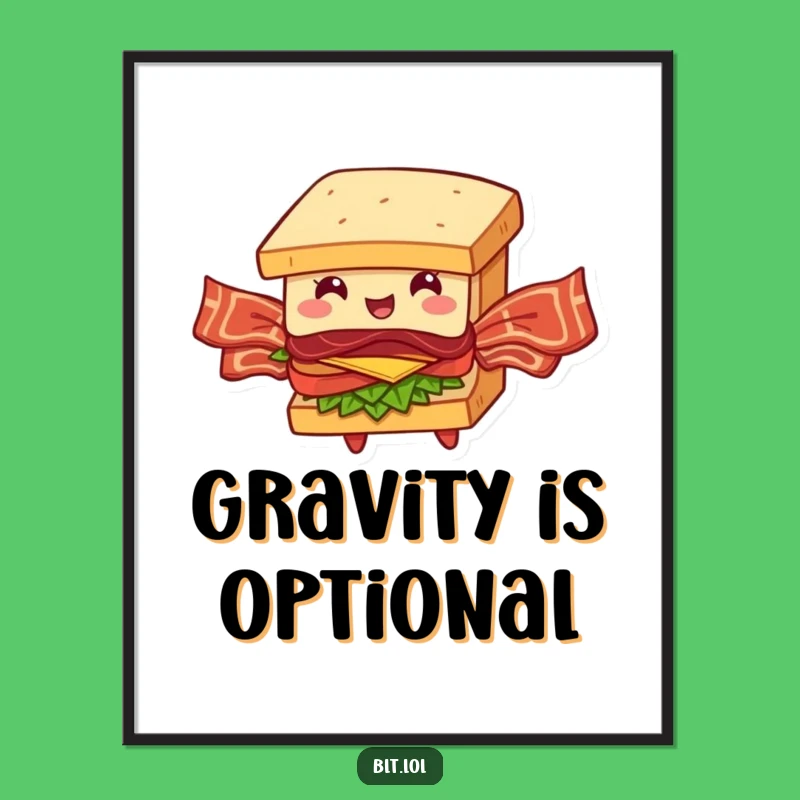 Funny BLT Sandwich Poster: Hilarious Bacon Wings Flying Art Print, Gift Idea