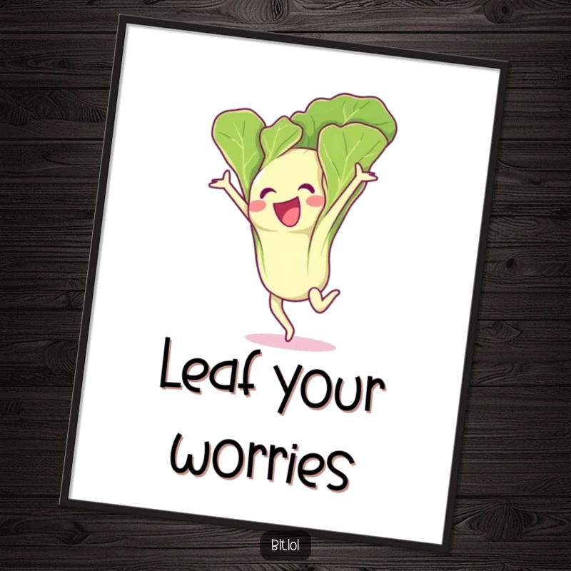 Funny lettuce leaf character performing an acrobatic gymnastics flip, featured on a lively poster.