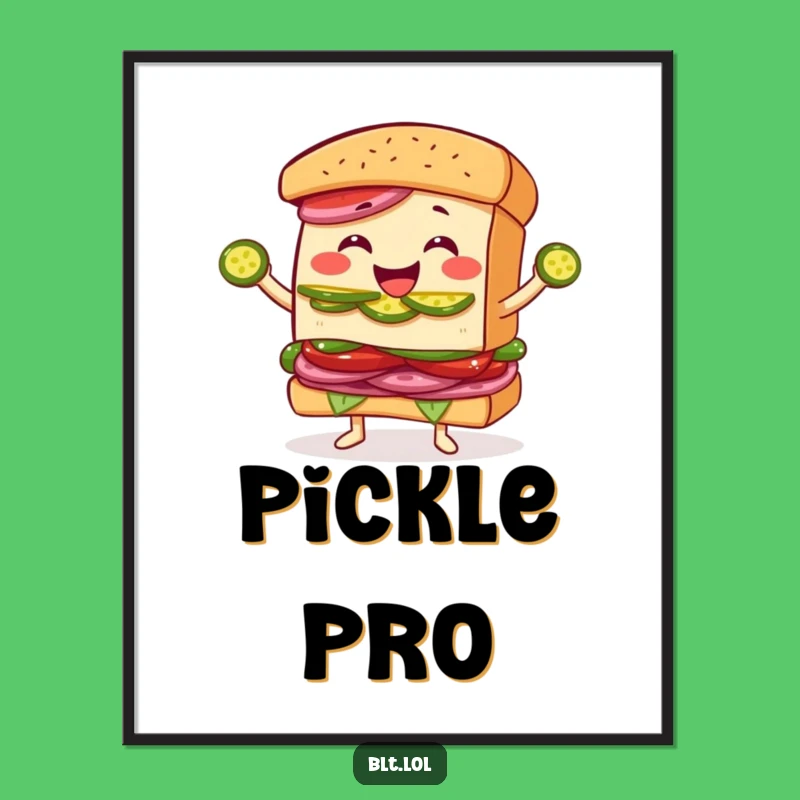 Funny Juggling BLT Sandwich Poster: Pickle Slice Art Print, Gift Idea