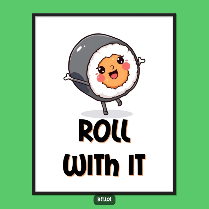 Funny Kawaii Sushi Cartwheel Poster: Energetic Wall Art for Joyful Spaces