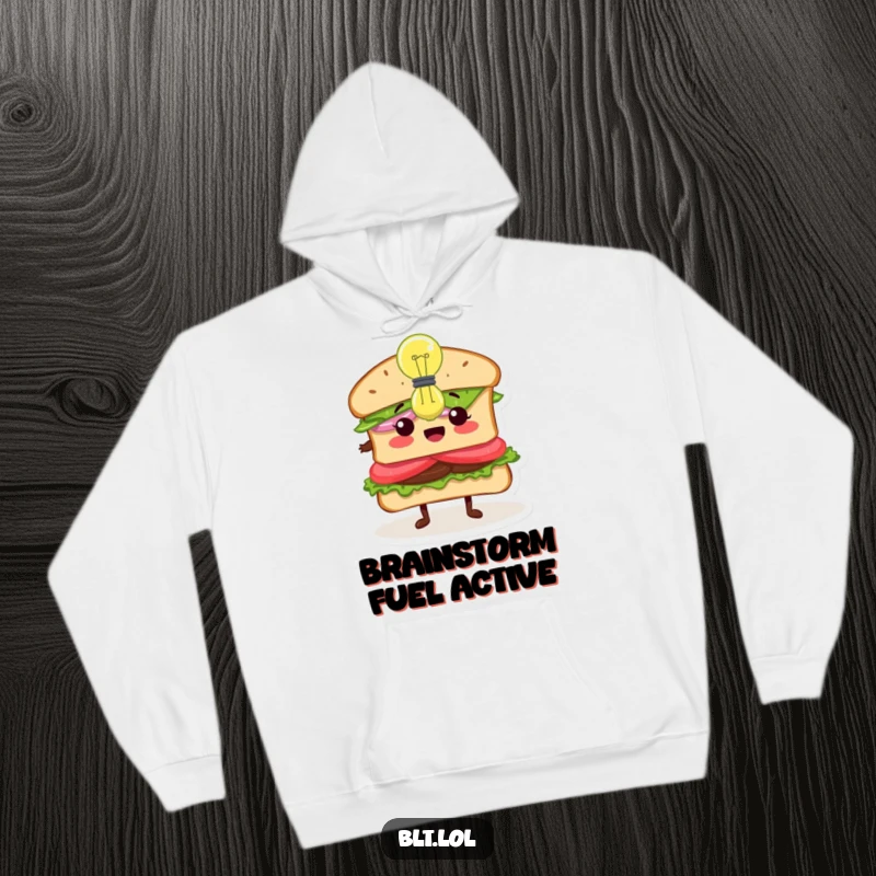 Funny Inspired BLT Sandwich Hoodie, a sandwich character with a bright lightbulb, symbolizing innovation, cozy apparel, great gift.
