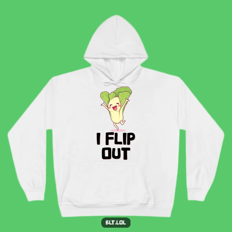 Cozy Funny Excited Lettuce Leaf Gymnastics Flip Hoodie - Warm & Whimsical