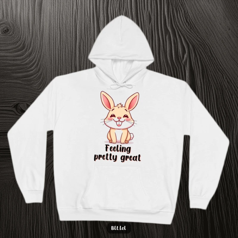 Funny hoodie featuring a cute, grinning cartoon bun, offering warmth and humor. A perfect cozy and funny gift.