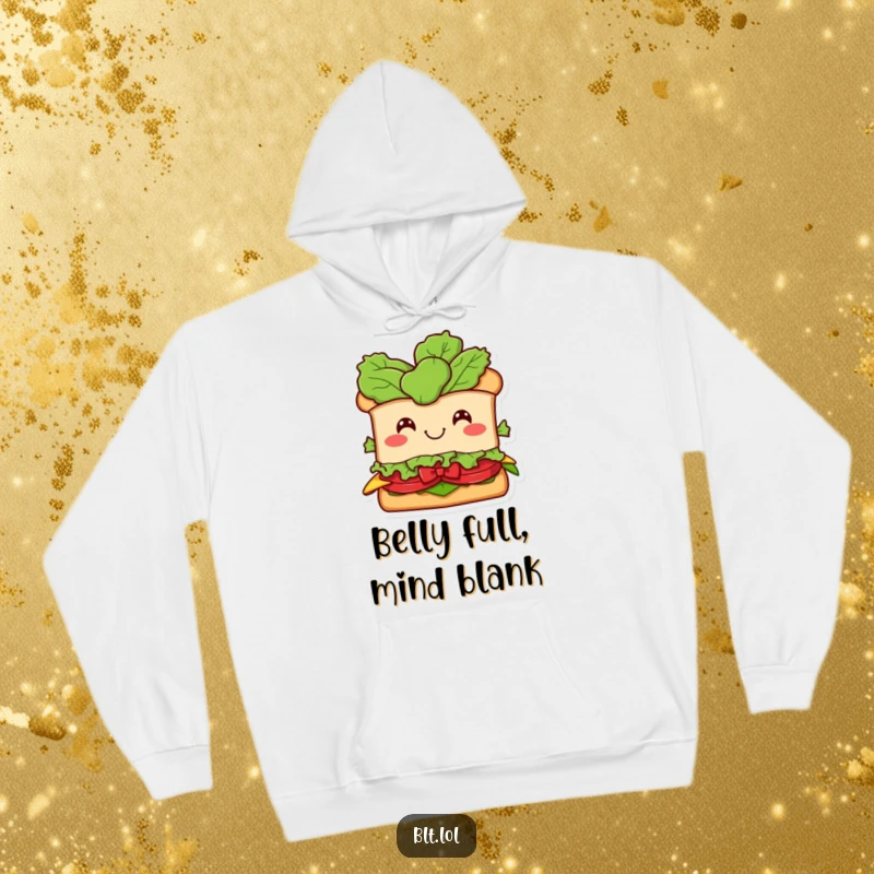 Funny BLT Sandwich Hoodie: A smiling BLT character adorned with a lettuce head in a bow, offering warmth and humorous charm.