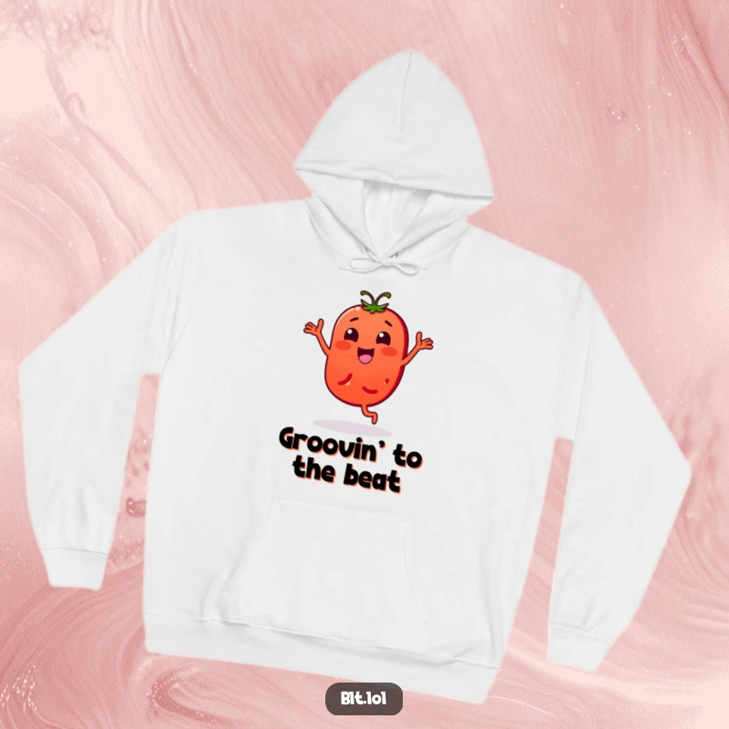 Funny Hoodie: A tomato slice character in a bouncy dance pose. Ideal funny gift for comfort and fun.