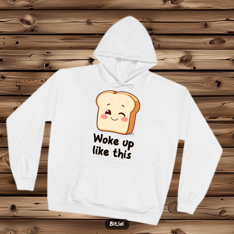 Funny smiling piece of bread winking on a hoodie, offering cozy comfort and cute charm for a funny gift.