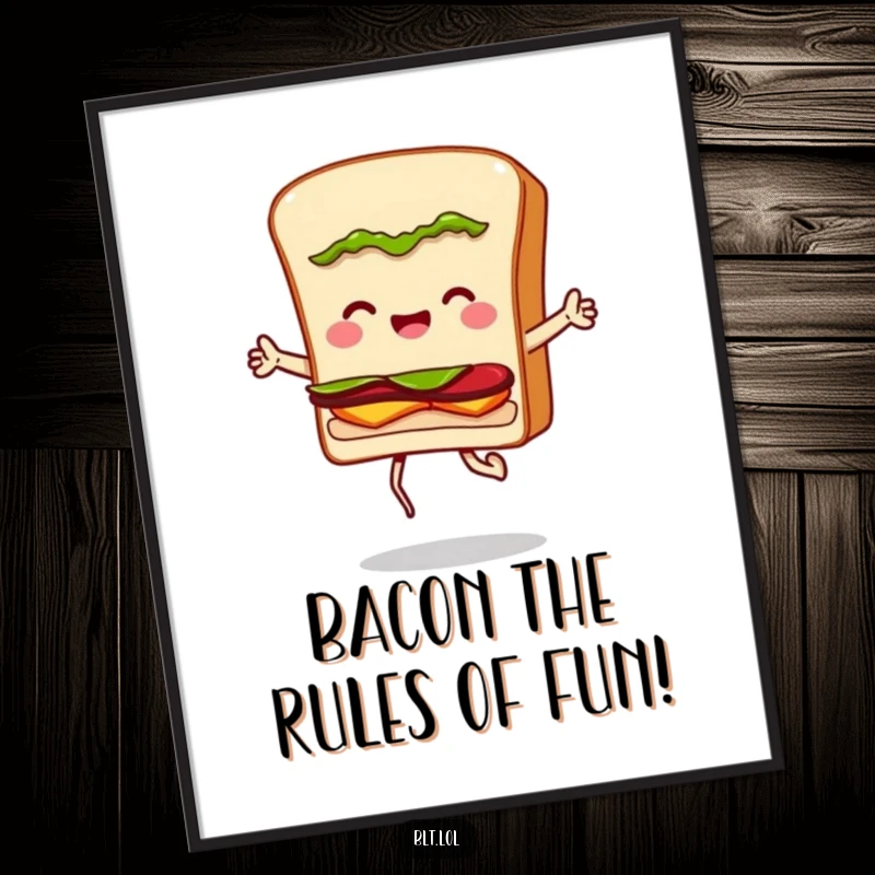 Funny Free Printable BLT Sandwich Wall Art: A whimsical BLT sandwich character energetically jumping rope, bringing joy and humor to any room.