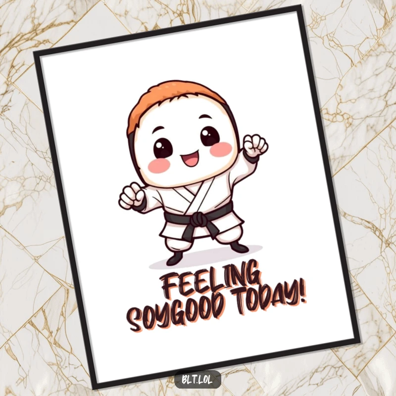 Funny Free Printable Sushi Karate Chop Wall Art, a smiling sushi character performing a powerful chop, ideal for humorous home decor.