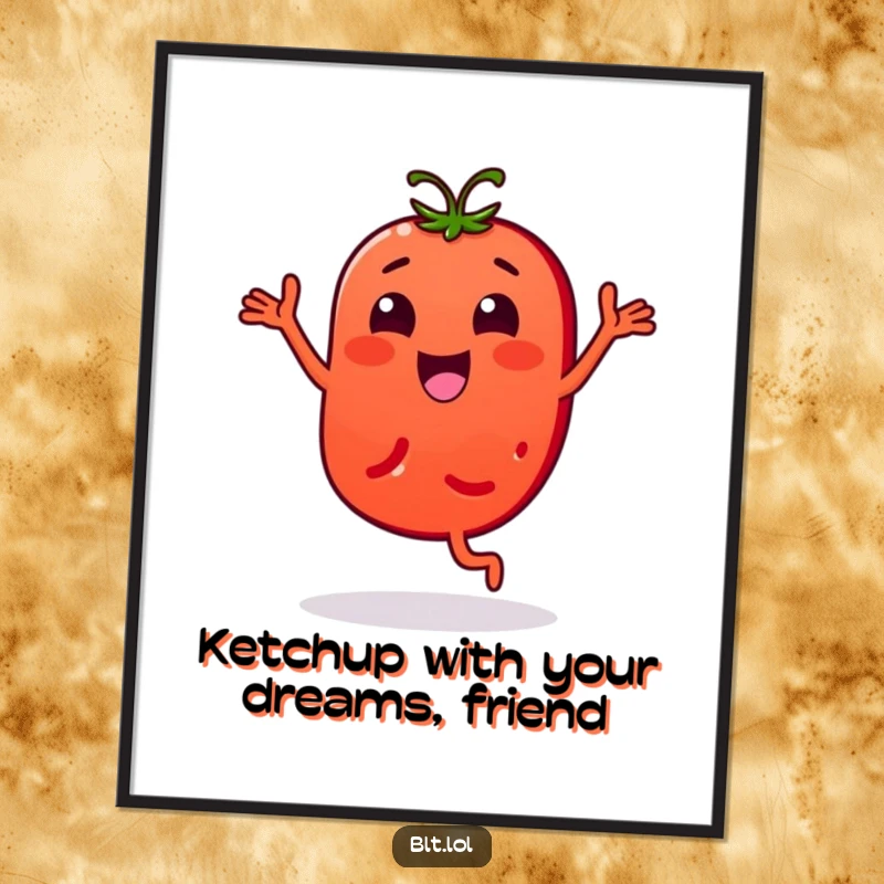 Funny Free Printable Wall Art: A vibrant tomato slice character captured mid-bouncy dance, full of life.