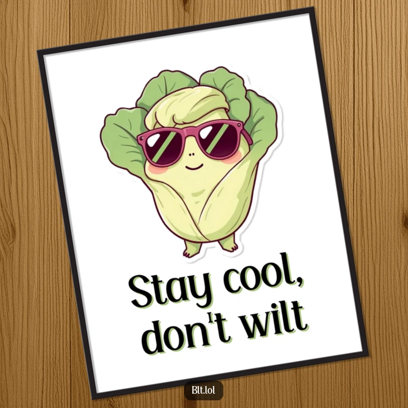 Funny Free Printable Wall Art: A cool lettuce character wearing sunglasses, lounging and radiating chill.