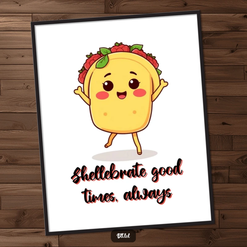 Funny Free Printable Wall Art: Kawaii taco with tiny legs passionately salsa dancing, adding a burst of color and humor to any space.