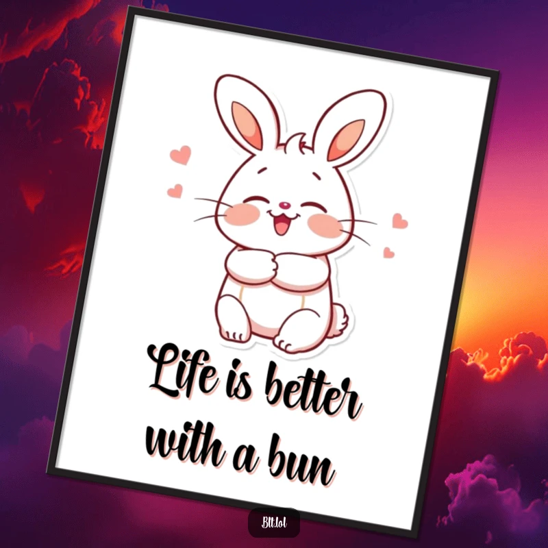 Funny Free Printable Wall Art: A soft, fluffy bun character extending a warm hug, bringing a cozy and cheerful vibe to home decor.