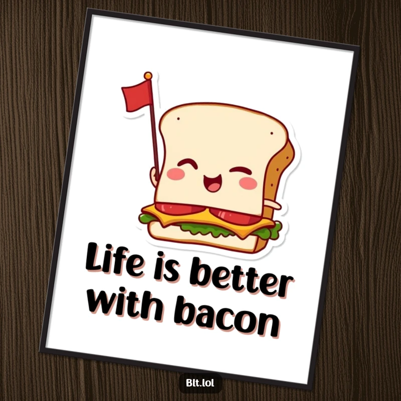 Funny Free Printable Wall Art: A winking anthropomorphic BLT with a tiny flag, ideal for quirky kitchen decor.