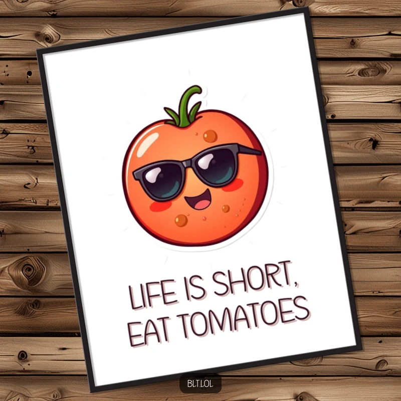 Funny Free Printable Wall Art: A cheerful tomato slice sporting sunglasses, making a bold and cool statement.