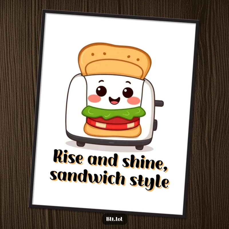 Funny Free Printable BLT Sandwich Art: Cheerful character popping out of a toaster with a smile, perfect kitchen decor.