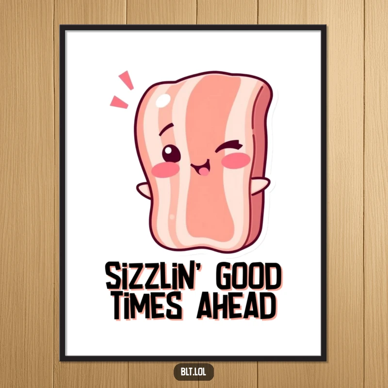 Funny Free Printable Wall Art: A sizzling bacon strip character with eyes closed in a mischievous, playful wink.
