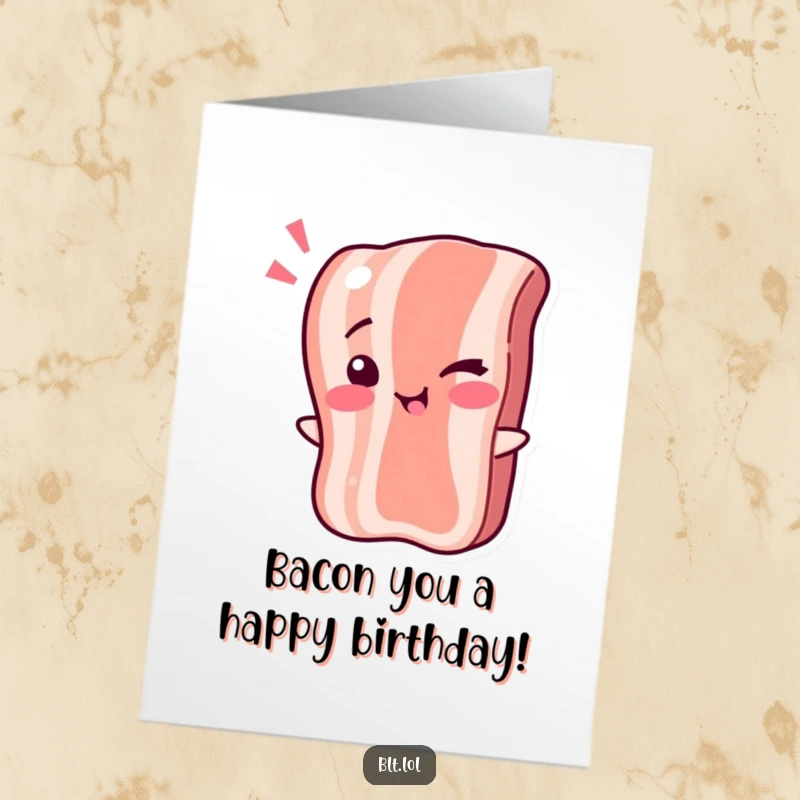 Funny Free Printable Birthday Card: A charismatic bacon strip character giving a playful, flirty wink.