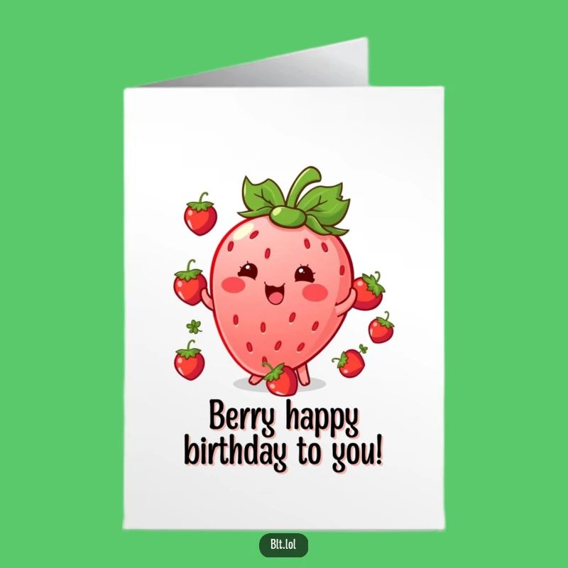 Free Printable Birthday Card: Kawaii Strawberry Juggling - Downloadable Fun Gift