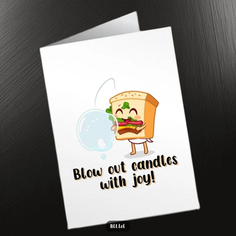 Funny Free Printable BLT sandwich happily blowing a huge bubble, celebrating a birthday with a joyful and playful expression.