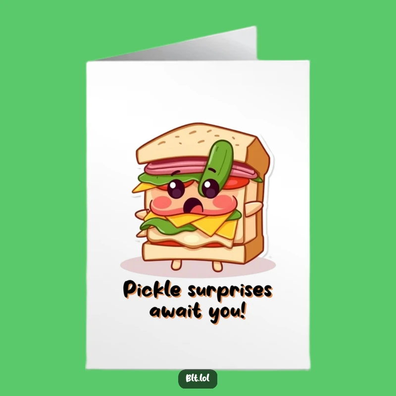 Free Printable BLT Pickle Surprise Birthday Card: Funny Sandwich Downloadable