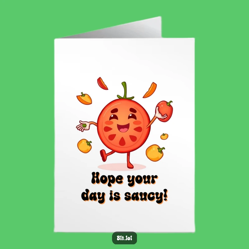 Free Printable Tomato Birthday Card: Funny Juggling Slice Downloadable Gift