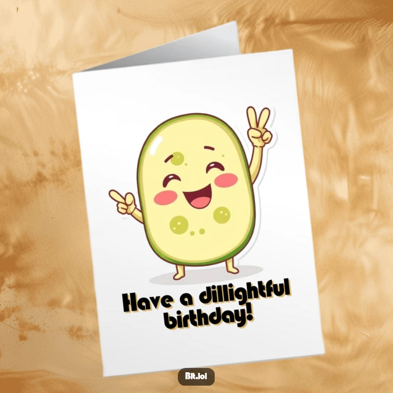 Funny Free Printable birthday card: A smiling pickle slice striking a confident victory pose, ready for celebration.