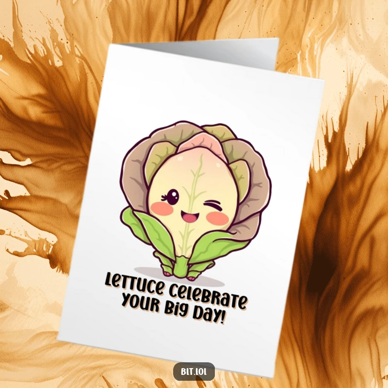 Funny Free Printable Birthday Card featuring a shy blushing lettuce winking cheesily.
