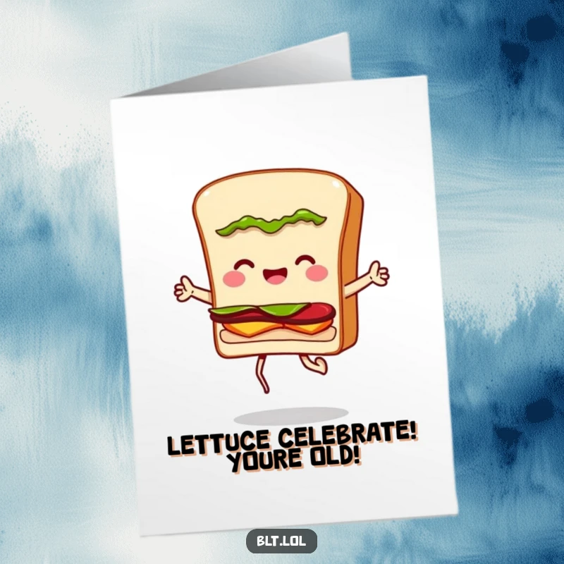Funny Free Printable BLT Sandwich Birthday Card: A cheerful BLT character happily jumping rope, ready to spread birthday cheer.