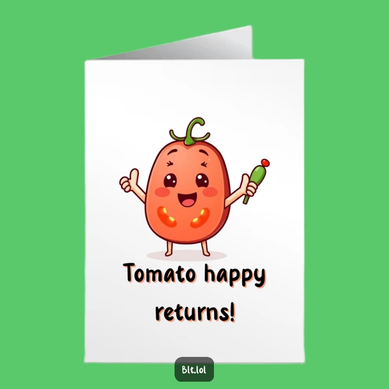 Free Printable Birthday Card: Tomato Waving Pickle Downloadable Gift