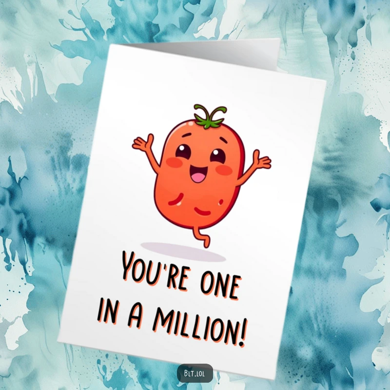 Funny Free Printable Congratulations Card: A cheerful tomato slice character doing an energetic, celebratory bouncy dance.