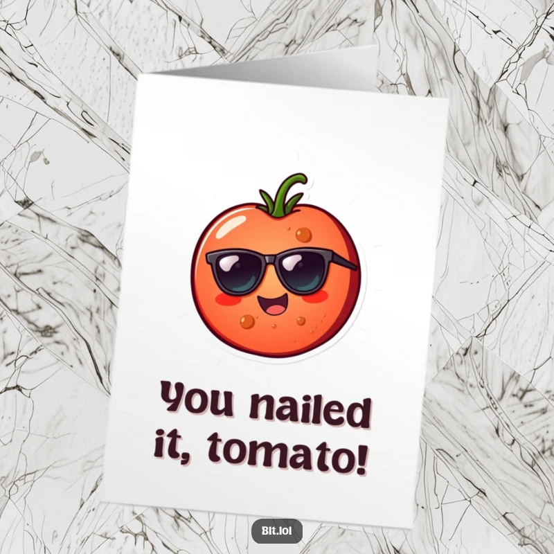 Funny Free Printable Congratulations Card: A cheerful tomato in sunglasses, giving a cool nod for your big wins.