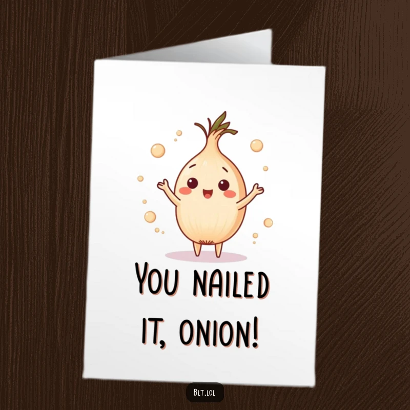 Funny Free Printable Congratulations Card: A delightful onion ring juggling tiny circles, celebrating your grand success.