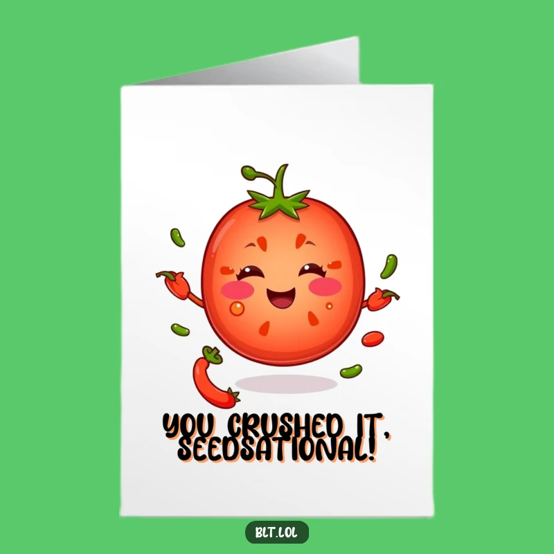 Free Printable Congrats Card: Juggling Tomato Slice Funny Downloadable Gift