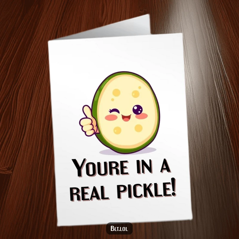 Funny Free Printable Congratulations Card: A happy pickle slice giving a confident thumbs up for your great success.