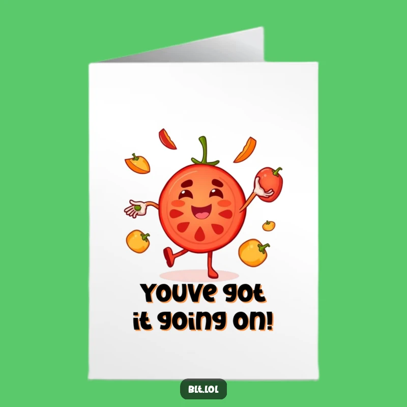 Free Printable Tomato Congrats Card: Funny Juggling Slice Downloadable for Wins