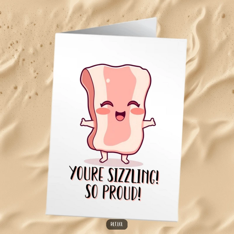 Funny Free Printable dancing bacon character, doing a happy jig to congratulate someone.
