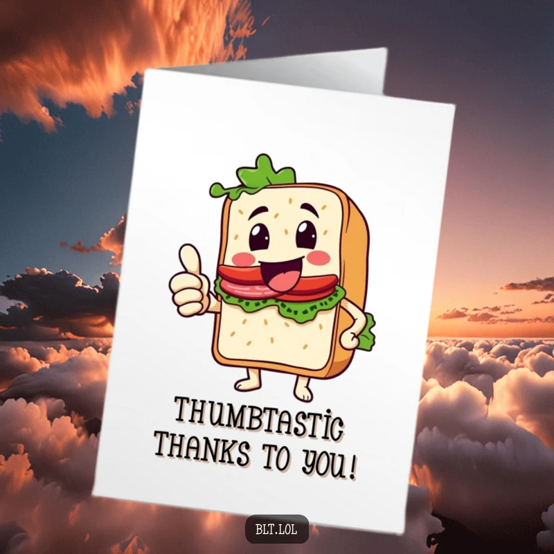 Funny Free Printable BLT sandwich giving a big, friendly thumbs up, expressing sincere gratitude with a warm and happy demeanor.