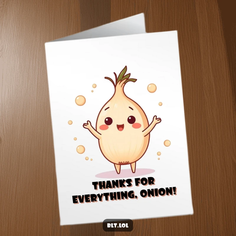 Funny Free Printable Thank You Card: A skilled onion ring juggling small circles, offering thanks.