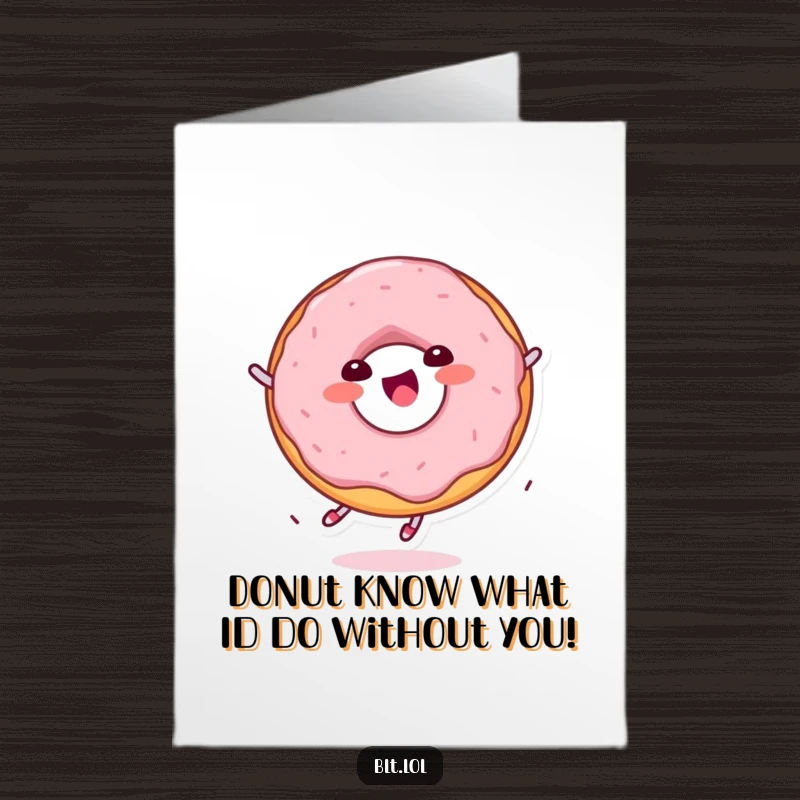 Funny Free Printable Thank You Card: Kawaii donut character happily spinning with delight, a sweet and downloadable way to say thanks.