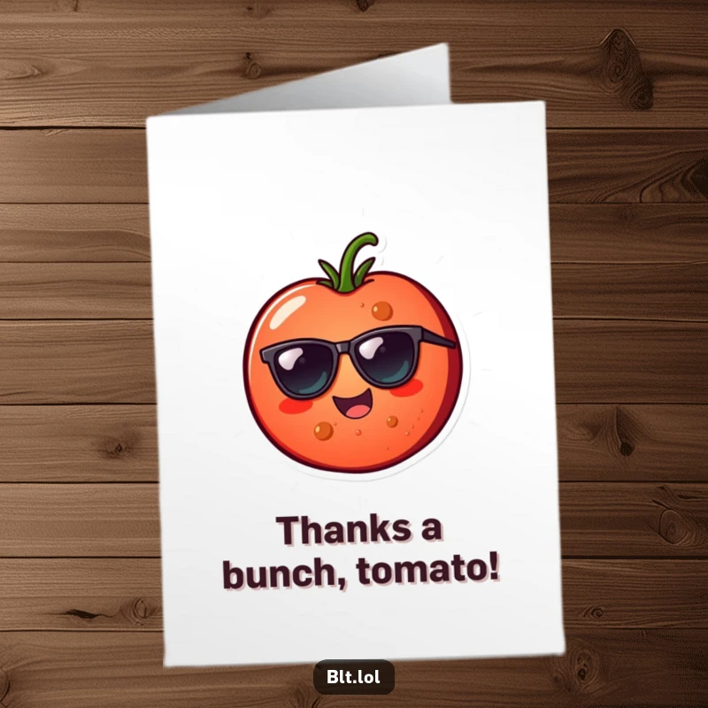 Funny Free Printable Thank You Card: A smiling tomato wearing sunglasses, offering a cool and casual thank you.