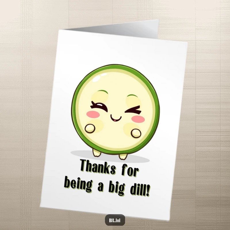 Funny Free Printable Thank You Card featuring a pickle slice character with a mischievous grin and a sly wink.