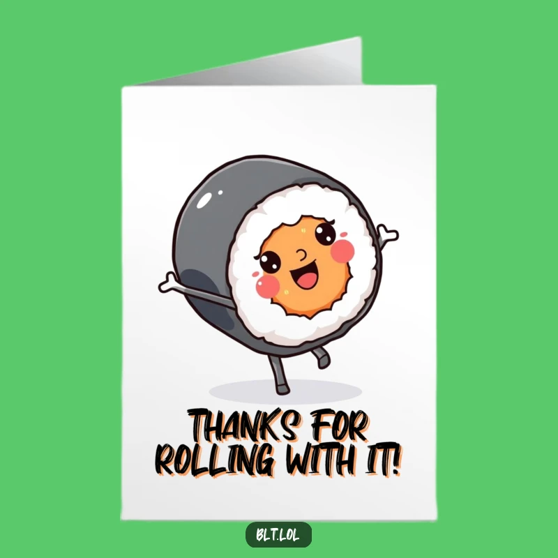 Free Printable Thank You Card: Funny Kawaii Sushi Cartwheel - Downloadable Appreciation