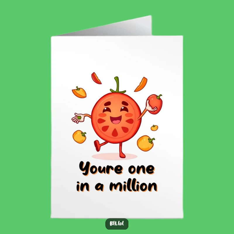 Free Printable Tomato Thank You Card: Funny Juggling Slice Downloadable Gratitude