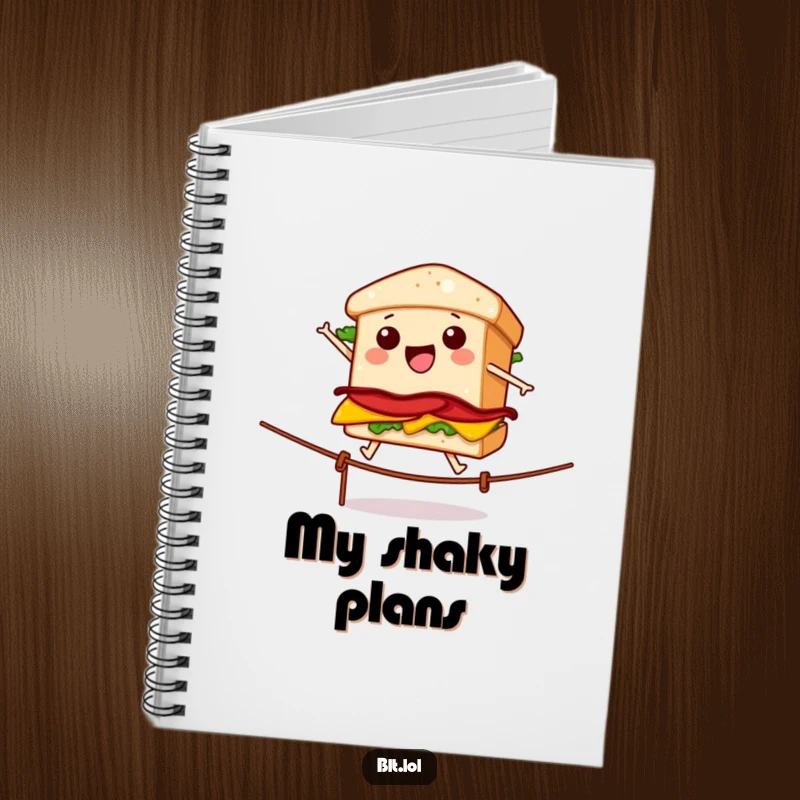Funny notebook featuring a BLT sandwich performing a tightrope act, for jotting down daring ideas and plans.