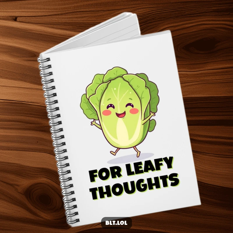 Funny Notebook with a smiling lettuce slice doing a spirited jig, perfect for notes and doodles with a humorous twist.