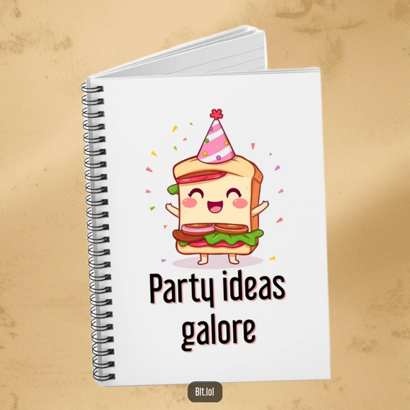 Funny Party BLT Sandwich Notebook: A journal decorated with a giddy BLT sandwich in a party hat with falling confetti, inspiring celebration.