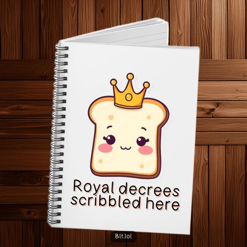 Funny Notebook: A bread slice character wearing a tiny crown. Perfect funny gift for journaling.