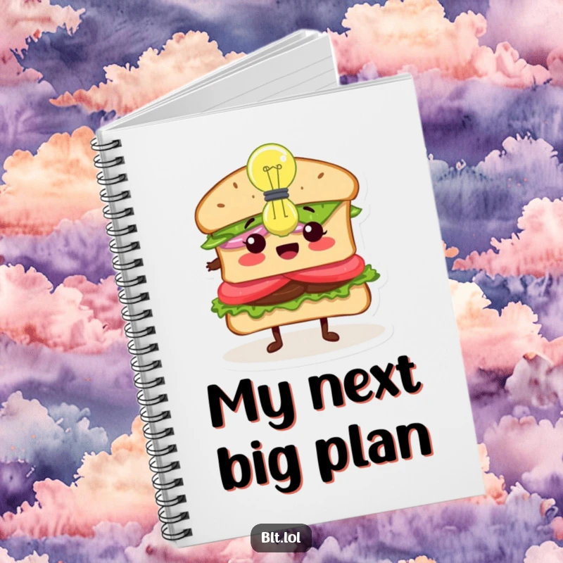 Funny Inspired BLT Sandwich Notebook, a sandwich character with a lightbulb, perfect for jotting down innovative ideas, funny gift.