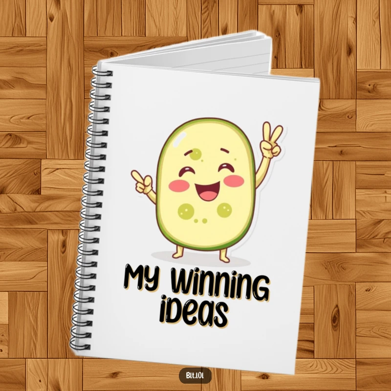Funny notebook featuring a smiling pickle slice in a victory pose, perfect for writing down plans and achievements.