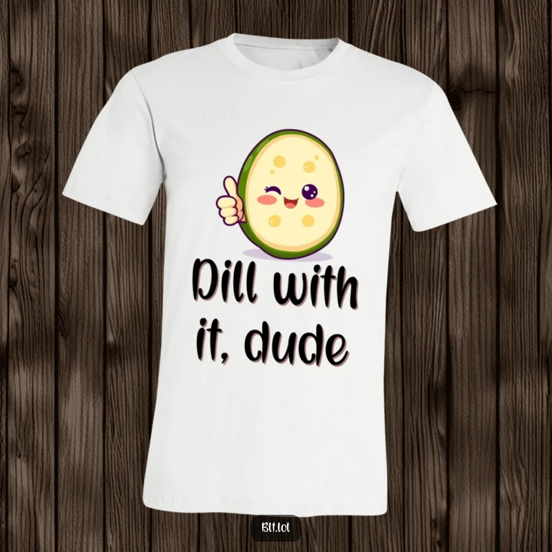 Funny happy pickle slice giving a thumbs up on a t-shirt, radiating positivity for a humorous gift.